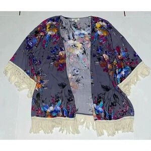 Umgee Cardigan Size M Colorful Fringe Sleeves 3/4 Women